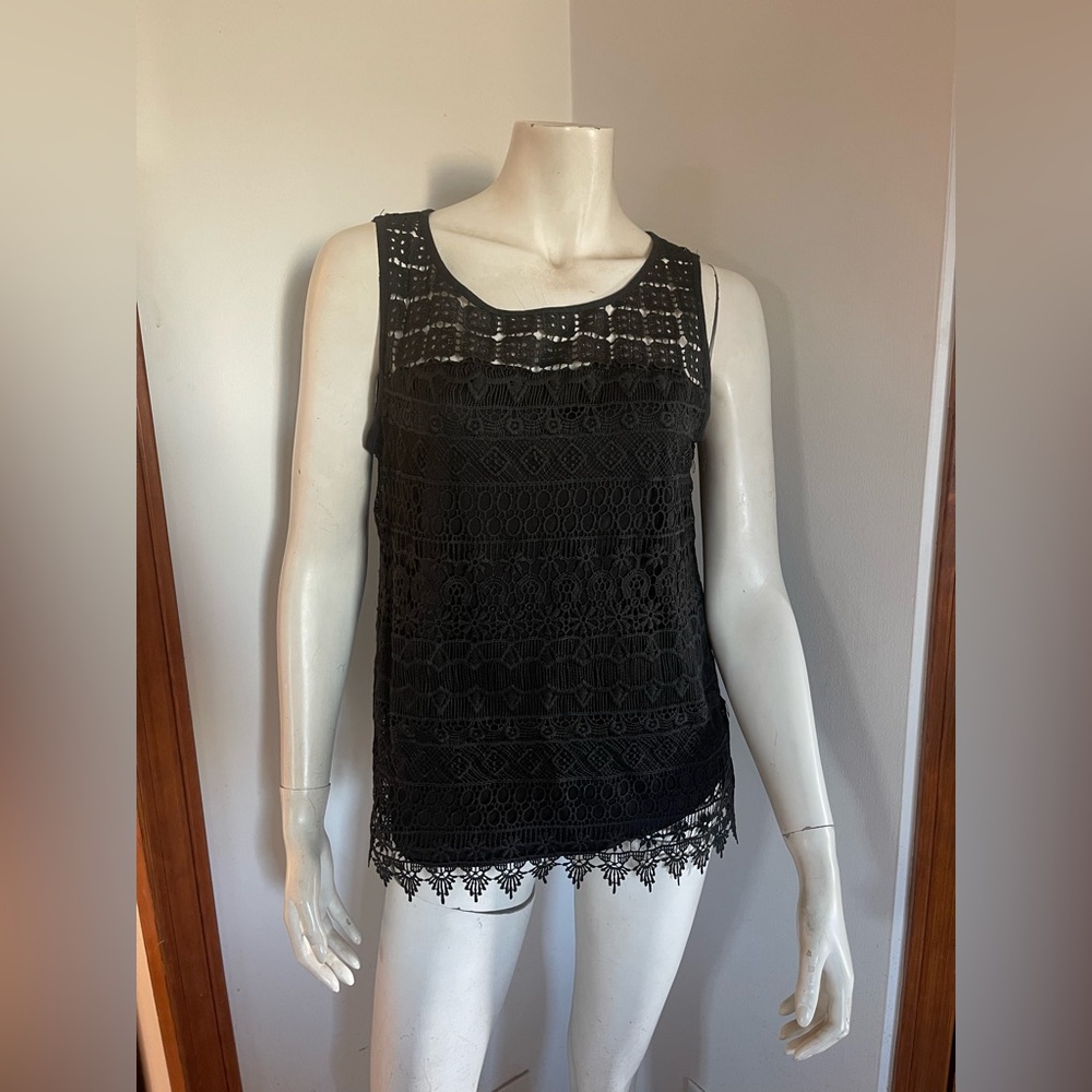 Adiva Black Crochet Tank Top